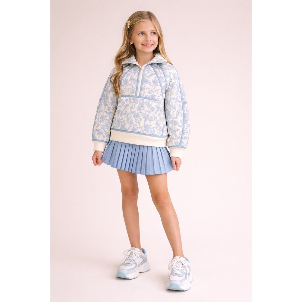 Shop The Mint Girls Light Blue Toile Quilted Pullover Half Zip 10/12
